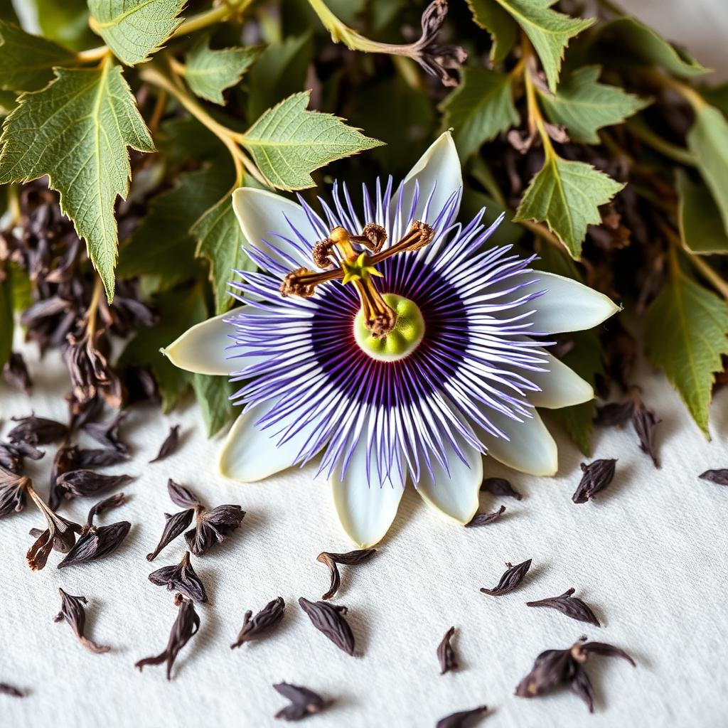 Passionflower (Passiflora incarnata), botanical in Orivaine Midnight Calm Ritual Blend
